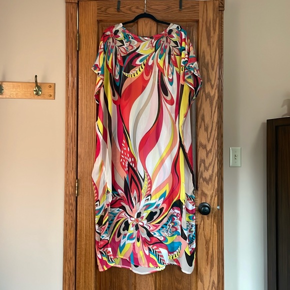 Colorful Floral Print Chiffon Kaftan Swimsuit Cover up Beach Long Dress ONE SIZE - Picture 2 of 4